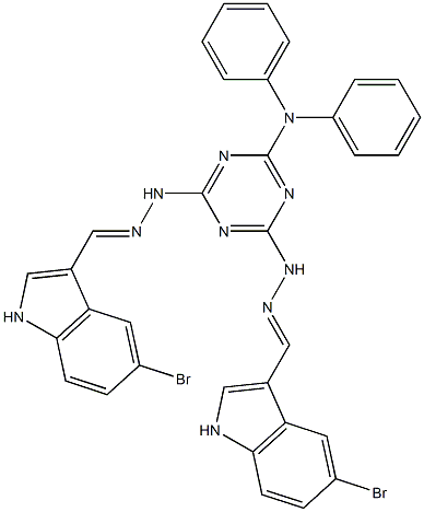 5-bromo-1H-indole-3-carbaldehyde [4-{2-[(5-bromo-1H-indol-3-yl)methylene]hydrazino}-6-(diphenylamino)-1,3,5-triazin-2-yl]hydrazone 结构式