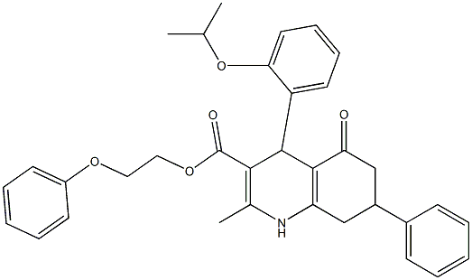 2-phenoxyethyl 4-(2-isopropoxyphenyl)-2-methyl-5-oxo-7-phenyl-1,4,5,6,7,8-hexahydro-3-quinolinecarboxylate 结构式