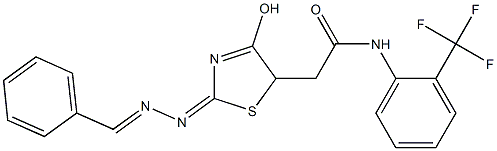 2-[2-(benzylidenehydrazono)-4-hydroxy-2,5-dihydro-1,3-thiazol-5-yl]-N-[2-(trifluoromethyl)phenyl]acetamide 结构式