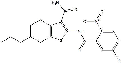 2-({5-chloro-2-nitrobenzoyl}amino)-6-propyl-4,5,6,7-tetrahydro-1-benzothiophene-3-carboxamide 结构式