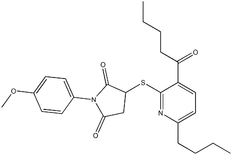 3-[(6-butyl-3-pentanoyl-2-pyridinyl)sulfanyl]-1-(4-methoxyphenyl)-2,5-pyrrolidinedione 结构式