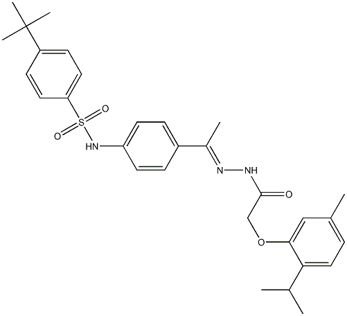 4-tert-butyl-N-(4-{N-[(2-isopropyl-5-methylphenoxy)acetyl]ethanehydrazonoyl}phenyl)benzenesulfonamide 结构式