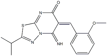 5-imino-2-isopropyl-6-(2-methoxybenzylidene)-5,6-dihydro-7H-[1,3,4]thiadiazolo[3,2-a]pyrimidin-7-one 结构式