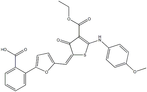 2-{5-[(4-(ethoxycarbonyl)-5-(4-methoxyanilino)-3-oxo-2(3H)-thienylidene)methyl]-2-furyl}benzoic acid 结构式