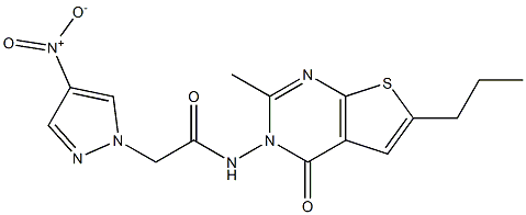 2-{4-nitro-1H-pyrazol-1-yl}-N-(2-methyl-4-oxo-6-propylthieno[2,3-d]pyrimidin-3(4H)-yl)acetamide 结构式