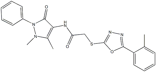 N-(1,5-dimethyl-3-oxo-2-phenyl-2,3-dihydro-1H-pyrazol-4-yl)-2-{[5-(2-methylphenyl)-1,3,4-oxadiazol-2-yl]sulfanyl}acetamide 结构式