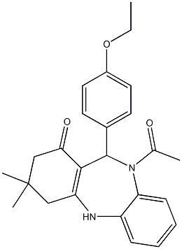 10-acetyl-11-(4-ethoxyphenyl)-3,3-dimethyl-2,3,4,5,10,11-hexahydro-1H-dibenzo[b,e][1,4]diazepin-1-one 结构式