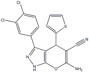 6-amino-3-(3,4-dichlorophenyl)-4-thien-2-yl-1,4-dihydropyrano[2,3-c]pyrazole-5-carbonitrile 结构式