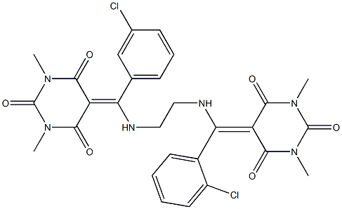 5-{(2-chlorophenyl)[(2-{[(3-chlorophenyl)(1,3-dimethyl-2,4,6-trioxotetrahydro-5(2H)-pyrimidinylidene)methyl]amino}ethyl)amino]methylene}-1,3-dimethyl-2,4,6(1H,3H,5H)-pyrimidinetrione 结构式