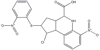 1-chloro-6-nitro-2-({2-nitrophenyl}sulfanyl)-2,3,3a,4,5,9b-hexahydro-1H-cyclopenta[c]quinoline-4-carboxylic acid 结构式