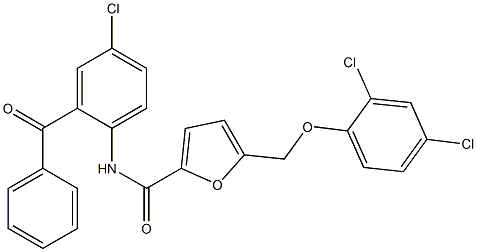 N-(2-benzoyl-4-chlorophenyl)-5-[(2,4-dichlorophenoxy)methyl]-2-furamide 结构式