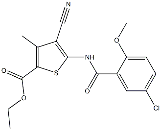 ethyl 5-[(5-chloro-2-methoxybenzoyl)amino]-4-cyano-3-methyl-2-thiophenecarboxylate 结构式