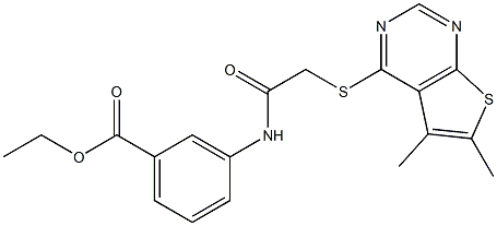 ethyl 3-({[(5,6-dimethylthieno[2,3-d]pyrimidin-4-yl)sulfanyl]acetyl}amino)benzoate 结构式