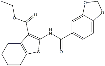 ethyl 2-[(1,3-benzodioxol-5-ylcarbonyl)amino]-4,5,6,7-tetrahydro-1-benzothiophene-3-carboxylate 结构式