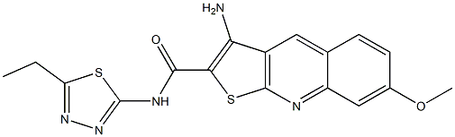 3-amino-N-(5-ethyl-1,3,4-thiadiazol-2-yl)-7-methoxythieno[2,3-b]quinoline-2-carboxamide 结构式