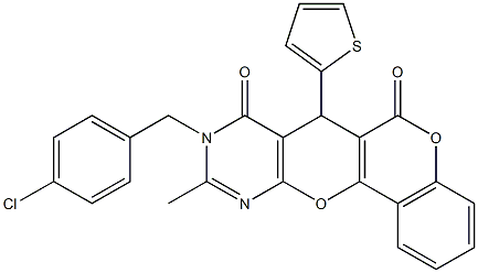 9-(4-chlorobenzyl)-10-methyl-7-thien-2-yl-7,9-dihydro-6H,8H-chromeno[3',4':5,6]pyrano[2,3-d]pyrimidine-6,8-dione 结构式