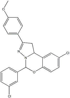 4-[9-chloro-5-(3-chlorophenyl)-1,10b-dihydropyrazolo[1,5-c][1,3]benzoxazin-2-yl]phenyl methyl ether 结构式