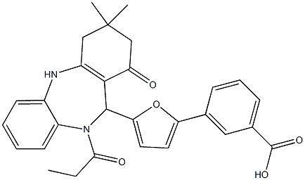 3-[5-(3,3-dimethyl-1-oxo-10-propionyl-2,3,4,5,10,11-hexahydro-1H-dibenzo[b,e][1,4]diazepin-11-yl)-2-furyl]benzoic acid 结构式