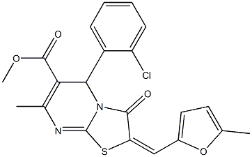 methyl 5-(2-chlorophenyl)-7-methyl-2-[(5-methyl-2-furyl)methylene]-3-oxo-2,3-dihydro-5H-[1,3]thiazolo[3,2-a]pyrimidine-6-carboxylate 结构式