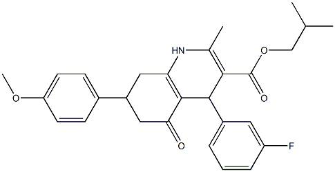 isobutyl 4-(3-fluorophenyl)-7-(4-methoxyphenyl)-2-methyl-5-oxo-1,4,5,6,7,8-hexahydro-3-quinolinecarboxylate 结构式