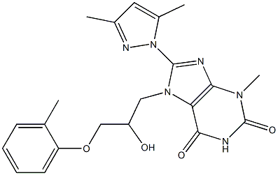 8-(3,5-dimethyl-1H-pyrazol-1-yl)-7-[2-hydroxy-3-(2-methylphenoxy)propyl]-3-methyl-3,7-dihydro-1H-purine-2,6-dione 结构式