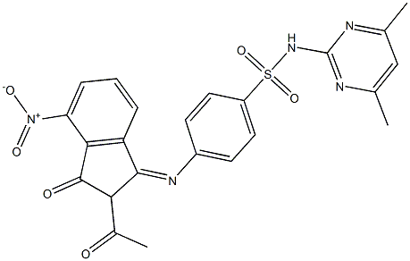 4-({2-acetyl-4-nitro-3-oxo-2,3-dihydro-1H-inden-1-ylidene}amino)-N-(4,6-dimethyl-2-pyrimidinyl)benzenesulfonamide 结构式