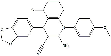 2-amino-4-(1,3-benzodioxol-5-yl)-1-(4-methoxyphenyl)-5-oxo-1,4,5,6,7,8-hexahydroquinoline-3-carbonitrile 结构式