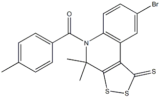 8-bromo-4,4-dimethyl-5-(4-methylbenzoyl)-4,5-dihydro-1H-[1,2]dithiolo[3,4-c]quinoline-1-thione 结构式