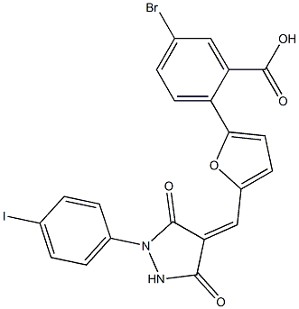 5-bromo-2-(5-{[1-(4-iodophenyl)-3,5-dioxo-4-pyrazolidinylidene]methyl}-2-furyl)benzoic acid 结构式