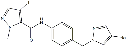 N-{4-[(4-bromo-1H-pyrazol-1-yl)methyl]phenyl}-4-iodo-1-methyl-1H-pyrazole-5-carboxamide 结构式