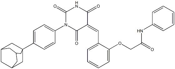 2-{2-[(1-[4-(1-adamantyl)phenyl]-2,4,6-trioxotetrahydro-5(2H)-pyrimidinylidene)methyl]phenoxy}-N-phenylacetamide 结构式
