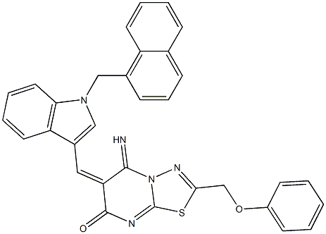 5-imino-6-{[1-(1-naphthylmethyl)-1H-indol-3-yl]methylene}-2-(phenoxymethyl)-5,6-dihydro-7H-[1,3,4]thiadiazolo[3,2-a]pyrimidin-7-one 结构式