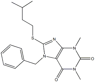 1,3-dimethyl-8-[(3-methylbutyl)sulfanyl]-7-(phenylmethyl)-3,7-dihydro-1H-purine-2,6-dione 结构式