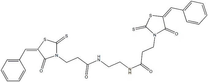 3-(5-benzylidene-4-oxo-2-thioxo-1,3-thiazolidin-3-yl)-N-(2-{[3-(5-benzylidene-4-oxo-2-thioxo-1,3-thiazolidin-3-yl)propanoyl]amino}ethyl)propanamide 结构式