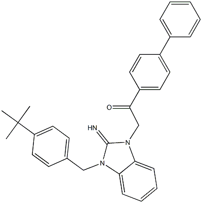 1-[1,1'-biphenyl]-4-yl-2-(3-{[4-(1,1-dimethylethyl)phenyl]methyl}-2-imino-2,3-dihydro-1H-benzimidazol-1-yl)ethanone 结构式