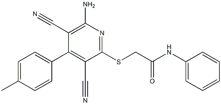2-{[6-amino-3,5-dicyano-4-(4-methylphenyl)pyridin-2-yl]sulfanyl}-N-phenylacetamide 结构式