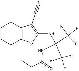 N-[1-[(3-cyano-4,5,6,7-tetrahydro-1-benzothiophen-2-yl)amino]-2,2,2-trifluoro-1-(trifluoromethyl)ethyl]propanamide 结构式