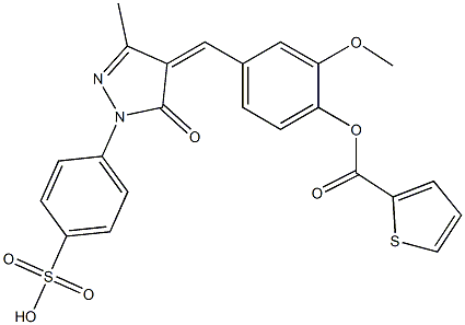4-(4-{3-methoxy-4-[(2-thienylcarbonyl)oxy]benzylidene}-3-methyl-5-oxo-4,5-dihydro-1H-pyrazol-1-yl)benzenesulfonic acid 结构式