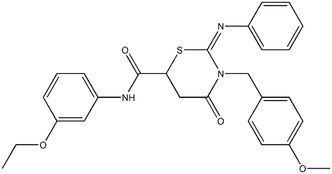 N-(3-ethoxyphenyl)-3-(4-methoxybenzyl)-4-oxo-2-(phenylimino)-1,3-thiazinane-6-carboxamide 结构式