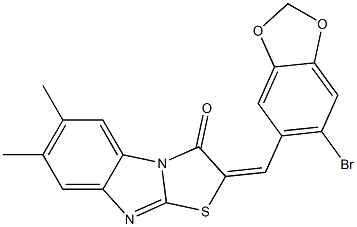 2-[(6-bromo-1,3-benzodioxol-5-yl)methylene]-6,7-dimethyl[1,3]thiazolo[3,2-a]benzimidazol-3(2H)-one 结构式