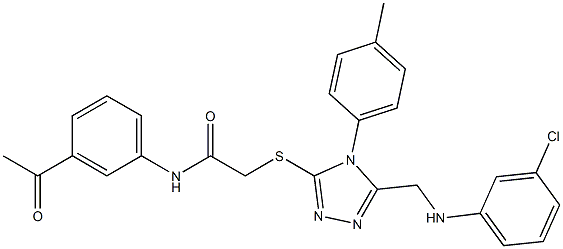 N-(3-acetylphenyl)-2-{[5-[(3-chloroanilino)methyl]-4-(4-methylphenyl)-4H-1,2,4-triazol-3-yl]sulfanyl}acetamide 结构式