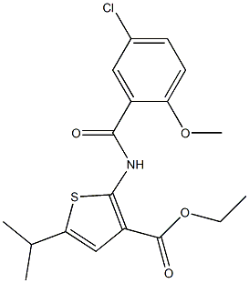 ethyl 2-[(5-chloro-2-methoxybenzoyl)amino]-5-isopropylthiophene-3-carboxylate 结构式