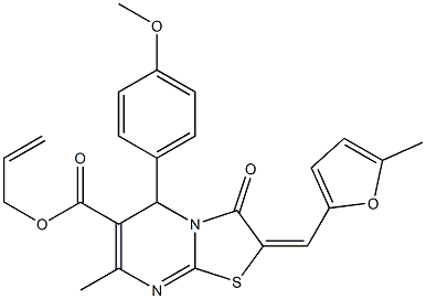 allyl 5-(4-methoxyphenyl)-7-methyl-2-[(5-methyl-2-furyl)methylene]-3-oxo-2,3-dihydro-5H-[1,3]thiazolo[3,2-a]pyrimidine-6-carboxylate 结构式