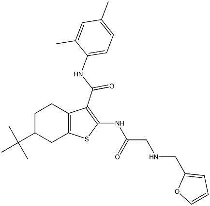 6-tert-butyl-N-(2,4-dimethylphenyl)-2-({[(2-furylmethyl)amino]acetyl}amino)-4,5,6,7-tetrahydro-1-benzothiophene-3-carboxamide 结构式