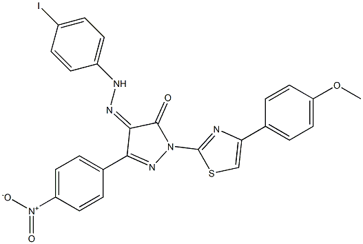 1-[4-(4-methoxyphenyl)-1,3-thiazol-2-yl]-3-(4-nitrophenyl)-1H-pyrazole-4,5-dione 4-[N-(4-iodophenyl)hydrazone] 结构式