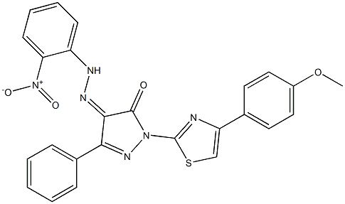 1-[4-(4-methoxyphenyl)-1,3-thiazol-2-yl]-3-phenyl-1H-pyrazole-4,5-dione 4-[N-(2-nitrophenyl)hydrazone] 结构式