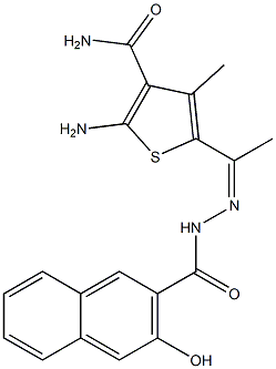 2-amino-5-{1-[(Z)-2-(3-hydroxy-2-naphthoyl)hydrazono]ethyl}-4-methyl-3-thiophenecarboxamide 结构式