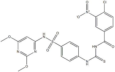 4-({[(4-chloro-3-nitrobenzoyl)amino]carbothioyl}amino)-N-(2,6-dimethoxy-4-pyrimidinyl)benzenesulfonamide 结构式