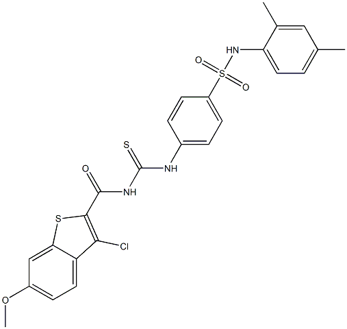 4-[({[(3-chloro-6-methoxy-1-benzothiophen-2-yl)carbonyl]amino}carbothioyl)amino]-N-(2,4-dimethylphenyl)benzenesulfonamide 结构式