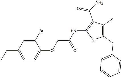 5-benzyl-2-{[2-(2-bromo-4-ethylphenoxy)acetyl]amino}-4-methyl-3-thiophenecarboxamide 结构式